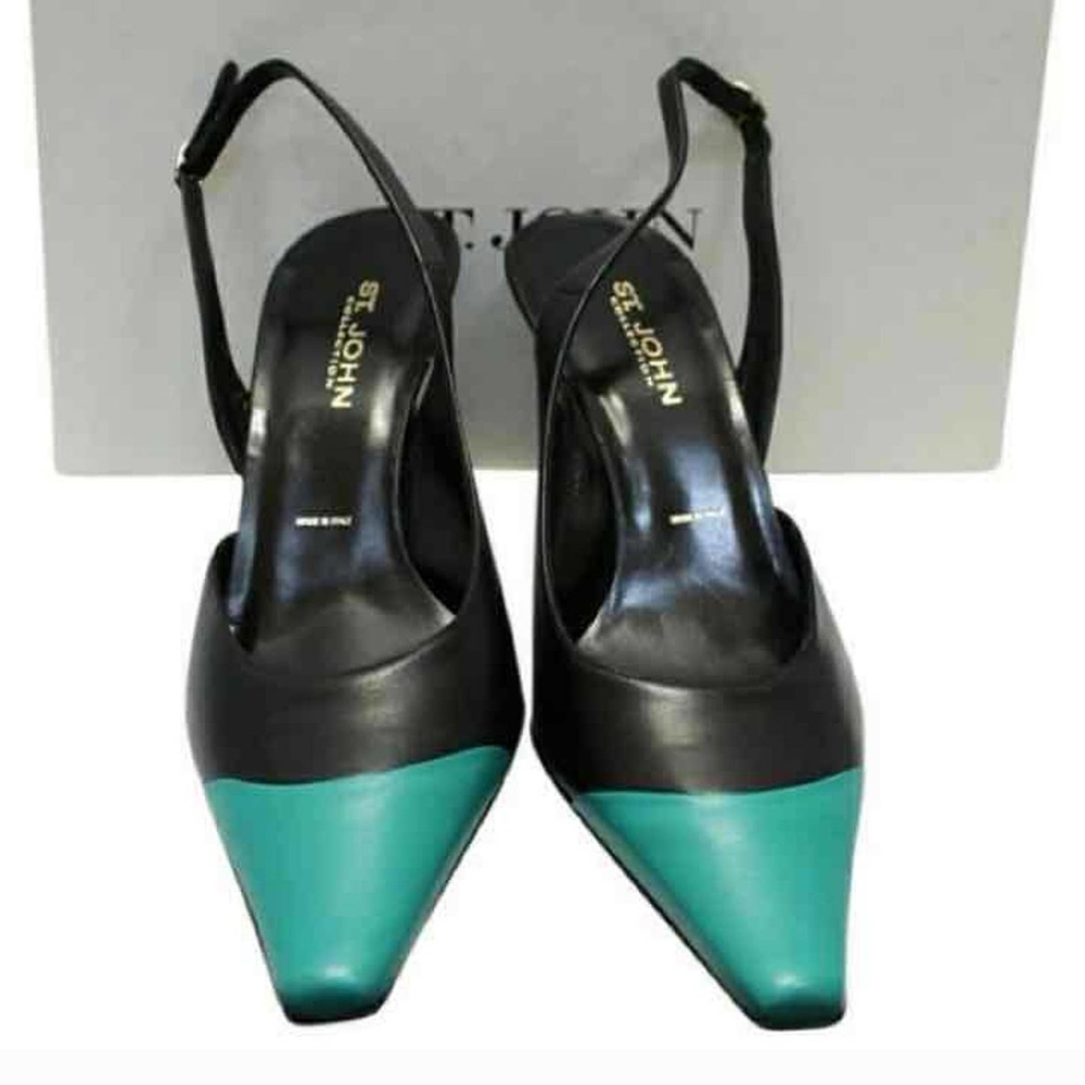 St. John Black and Green Women's Slingback Heels